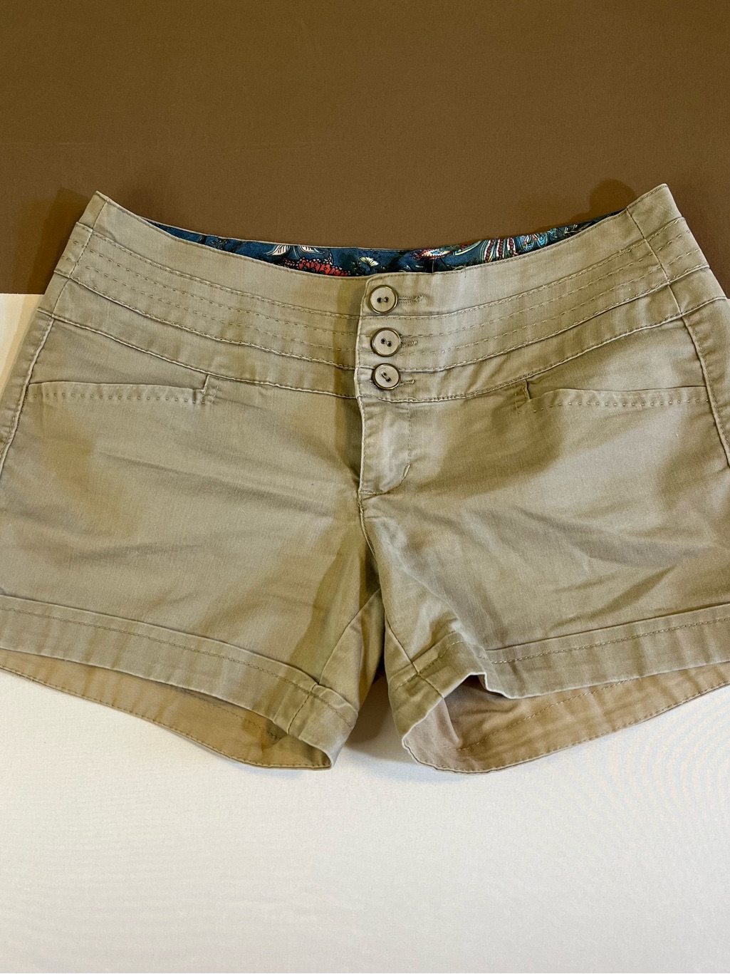 Copper Key Olive-Tan Triple Button Bermuda Shorts